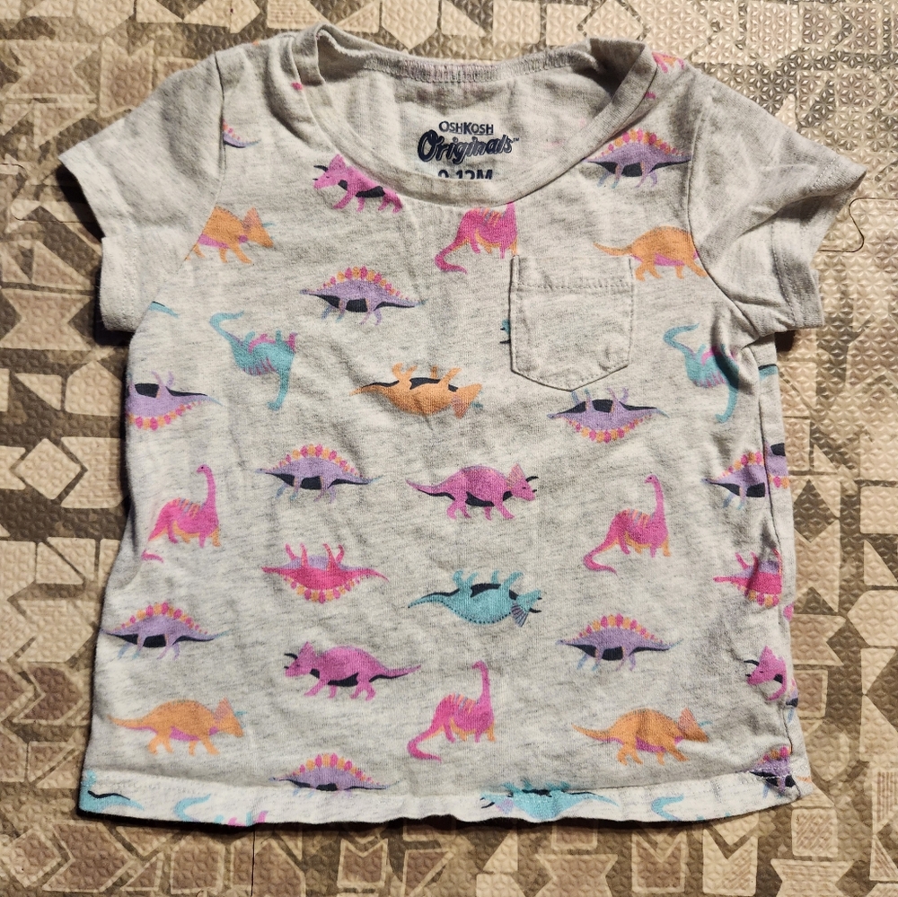 Osh Kosh 2-Piece 9-12M Dinosaur Short Sleeved Tshirt and 12M Polka Dot Shorts